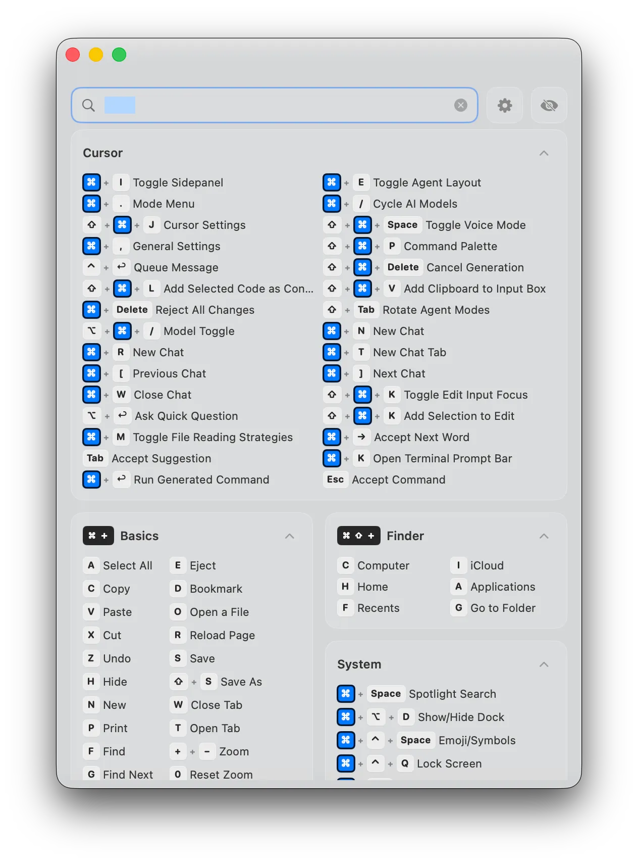 KeyShortcut automatically detecting the active app and showing relevant shortcuts